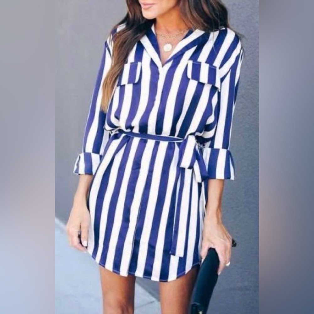 NWT EN CRÉME CALLOWAY STRIPED BUTTON DOWN SHIRT DRESS, Sz.M, BNWTIB